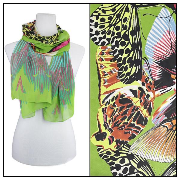 Wholesale Silky Dress Scarves - 1909 BB07 Big Butterfly Green - 