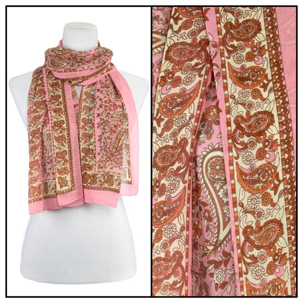 Wholesale Silky Dress Scarves - 1909 PA05 Paisley Pink - 