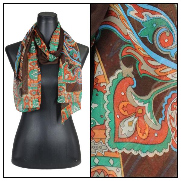 Wholesale Silky Dress Scarves - 1909 PSR11 Paisley Serpentine Brown - 