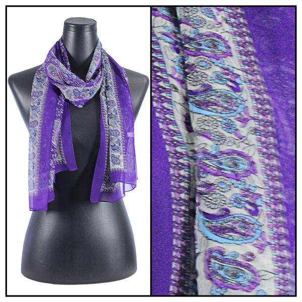 Wholesale Silky Dress Scarves - 1909 PA06 Paisley Purple - 