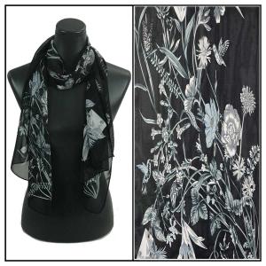 Silky Dress Scarves - 1909 022BK Black Floral - 
