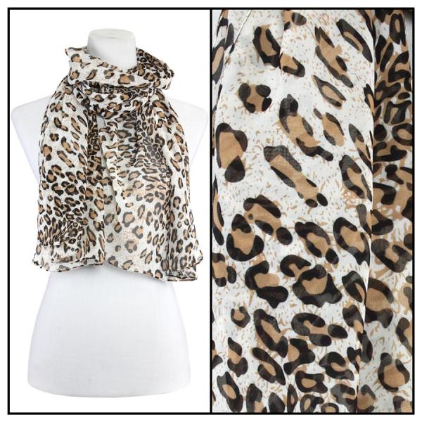 Wholesale Silky Dress Scarves - 1909 CH209 Cheetah 2 White - 
