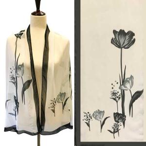 Silky Dress Scarves - 1909 A003 - Black/Ivory Floral - 