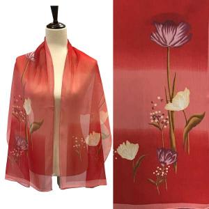 Silky Dress Scarves - 1909 A009 - Red Multi Floral on Red - 