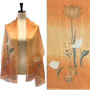 Silky Dress Scarves - 1909 A014 - Peach Multi Floral on Peach - 