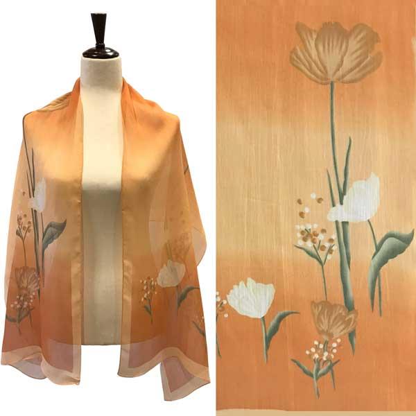 Wholesale Silky Dress Scarves - 1909 A014 - Peach Multi Floral on Peach - 