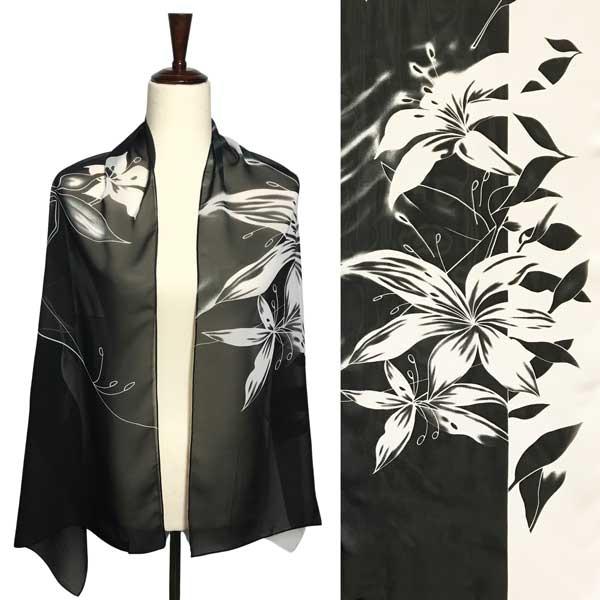 Wholesale Silky Dress Scarves - 1909 A029 Black/White Floral Black and White - 