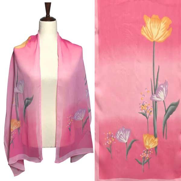Wholesale Silky Dress Scarves - 1909 A031 Pink Floral on Pink - 