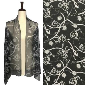 Silky Dress Scarves - 1909 A042 Black Belts and Chain Print on Black - 
