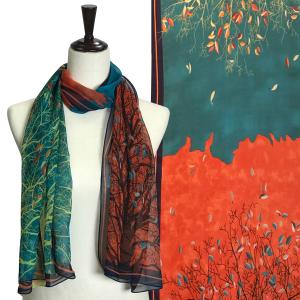 Silky Dress Scarves - 1909 LT03 - Leafy Tree Teal - 