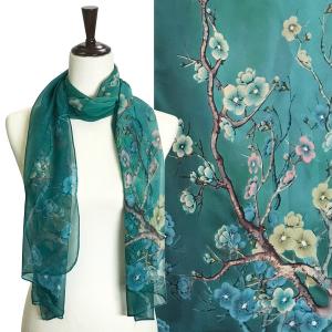 Silky Dress Scarves - 1909 APBL02 - Apple Blossoms Teal - 