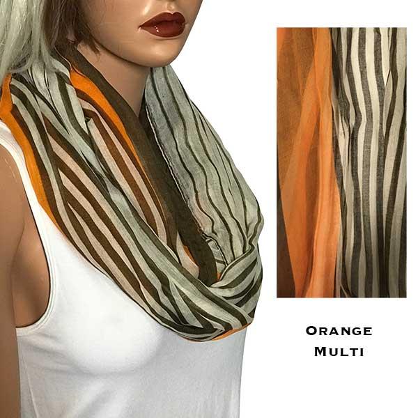 Wholesale 3328 - Multi Stripes Infinity Scarves Orange Multi - 