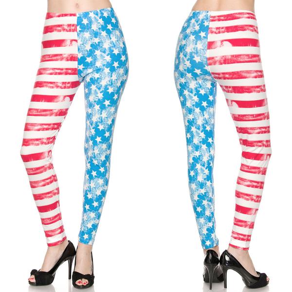 Wholesale 074 Red, White and Blue - US Flag Brushed Fiber Print Ankle Leggings - F240 American Flag - Plus Size (XL-2X)