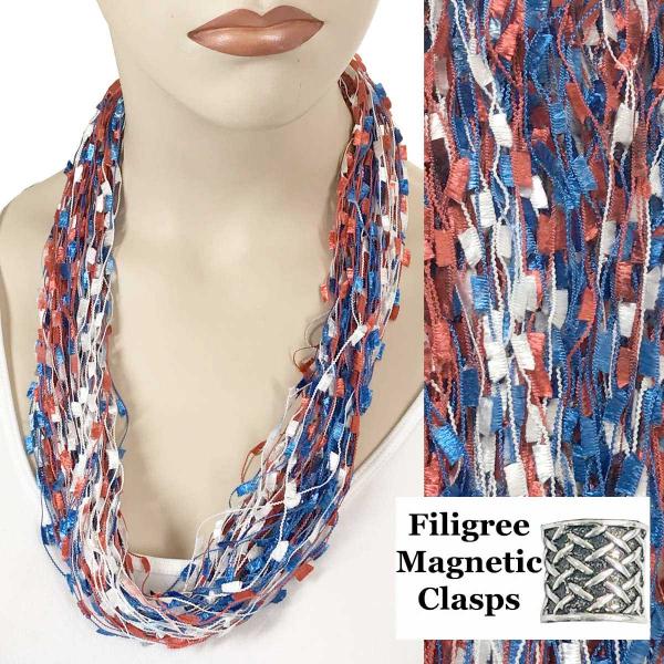 Wholesale 074 Red, White and Blue - US Flag Confetti Thread Necklace (USA) - One Size Fits All