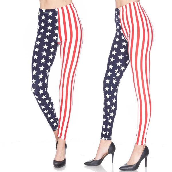 Wholesale 074 Red, White and Blue - US Flag Brushed Fiber Print Ankle Leggings - F743 Stars and Stripes - One Size Fits (S-L)