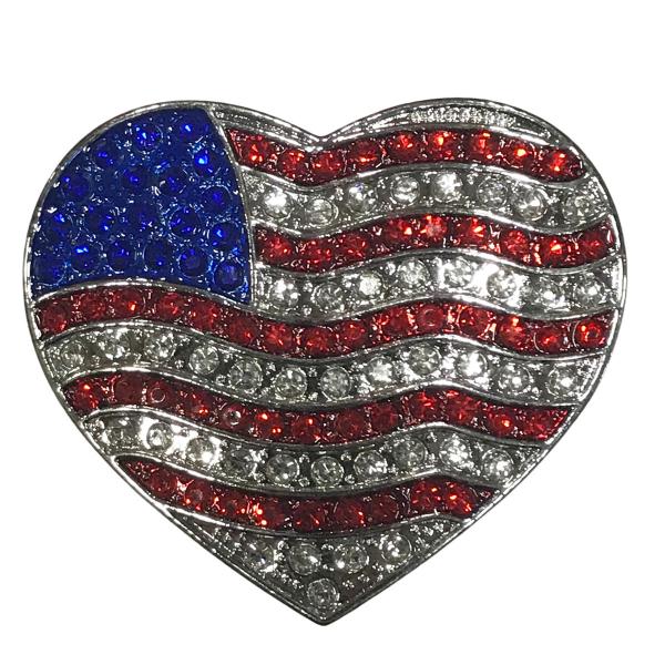 Wholesale 074 Red, White and Blue - US Flag FLAG HEART Magnetic Brooch  - 1.5