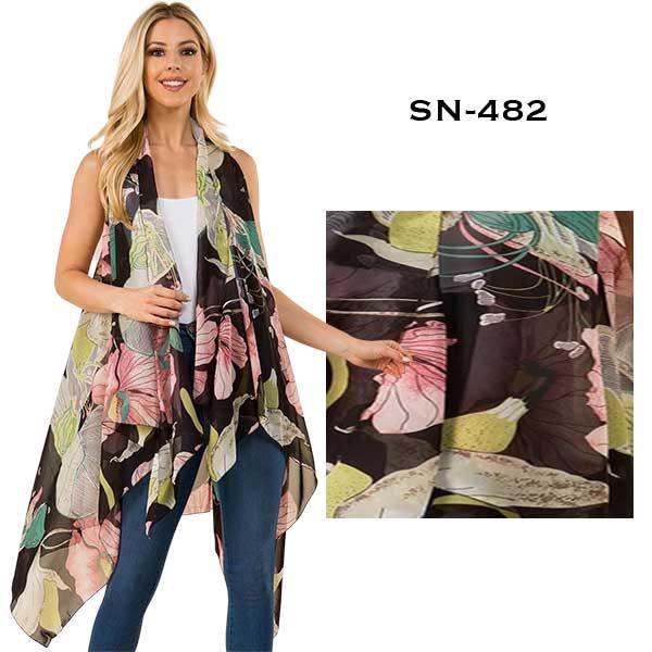 Wholesale 2144 - Chiffon Scarf Vests (Style 2)  482 - Black<br>Georgia O'Keefe Floral - One Size Fits All