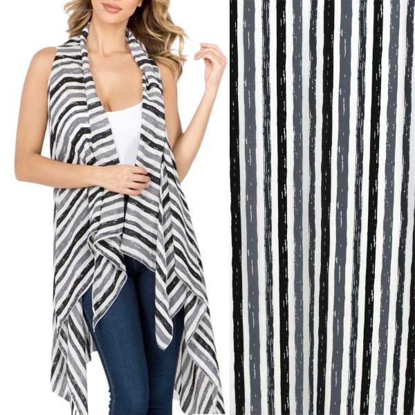 Wholesale 2144 - Chiffon Scarf Vests (Style 2)  #0060 Black/Grey/White Stripe - One Size Fits All