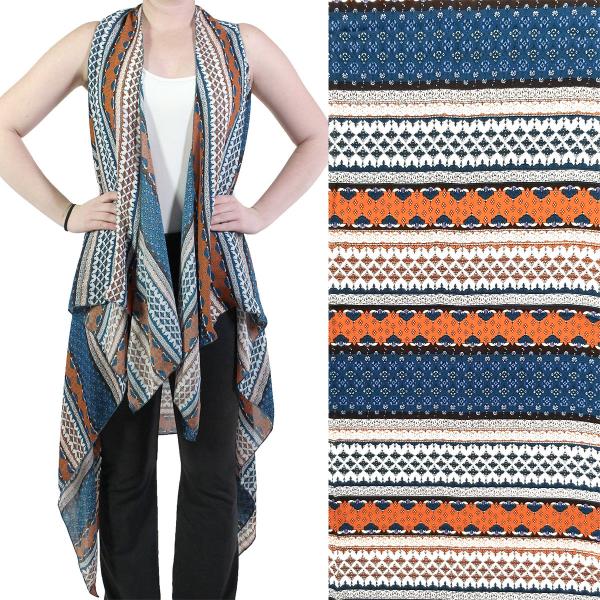 Wholesale 2144 - Chiffon Scarf Vests (Style 2)  #0536 Pumpkin-Blue - One Size Fits All