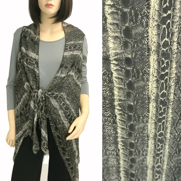 Wholesale 2144 - Chiffon Scarf Vests (Style 2)  #9659 Python Print - Black - One Size Fits All