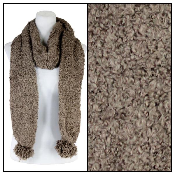 Wholesale 1052 - Faux Shearling Scarves Taupe Oblong Scarf - Shearling Pom Pom 1052 - 