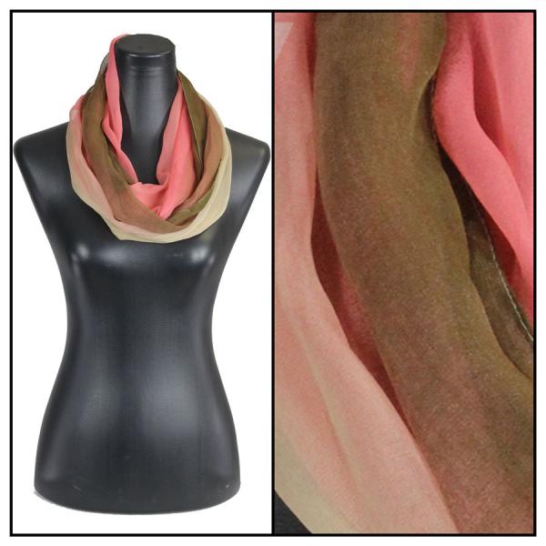 Wholesale 2508 - Jewelry Infinity Scarves TC04<br>Tri-Color - Brown-Coral-Tan (MB) - 22