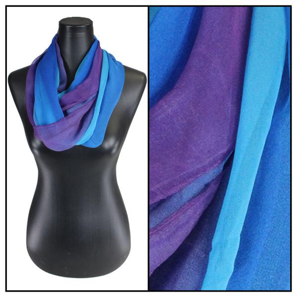 Wholesale 2901 - Magnetic Clasp Silky Dress Scarves Tri-Color - Royal-Turquoise-Purple  - 22