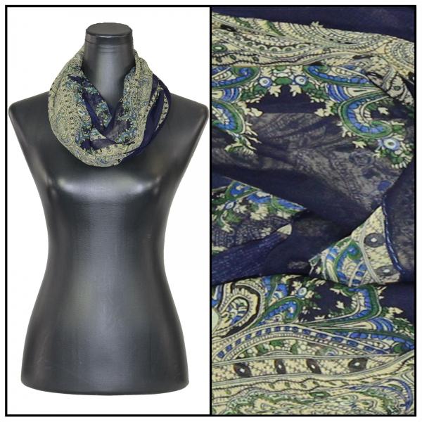 Wholesale Silky Dress Scarves - 1909 PB08<br>Paisley Border - Midnight - 22