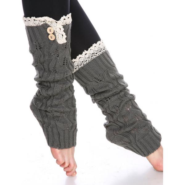 Wholesale Leaf Leg Warmers with Button & Lace 264x105 Dark Grey - 