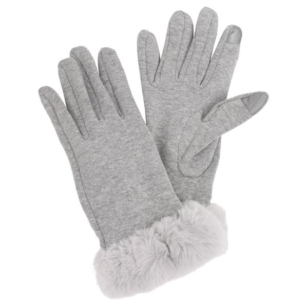 Wholesale 2390 - Touch Screen Smart Gloves 3531-GE<br> Grey Fur Cuff - One Size Fits Most