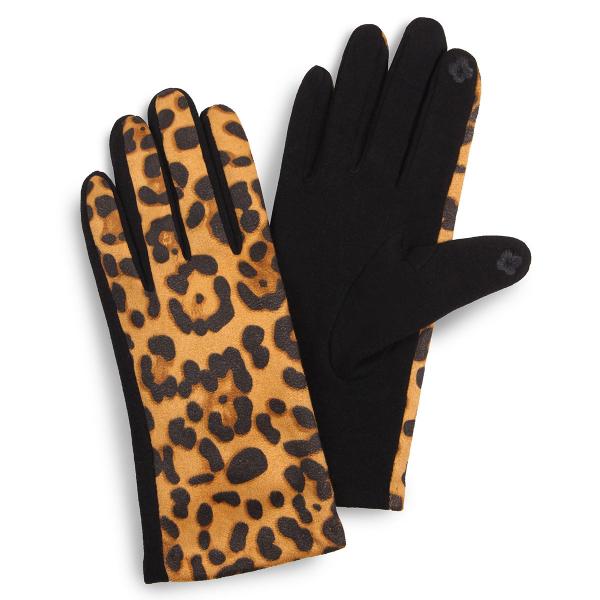 Wholesale 2390 - Touch Screen Smart Gloves 3549-BE<br>Leopard Print Beige  - One Size Fits Most