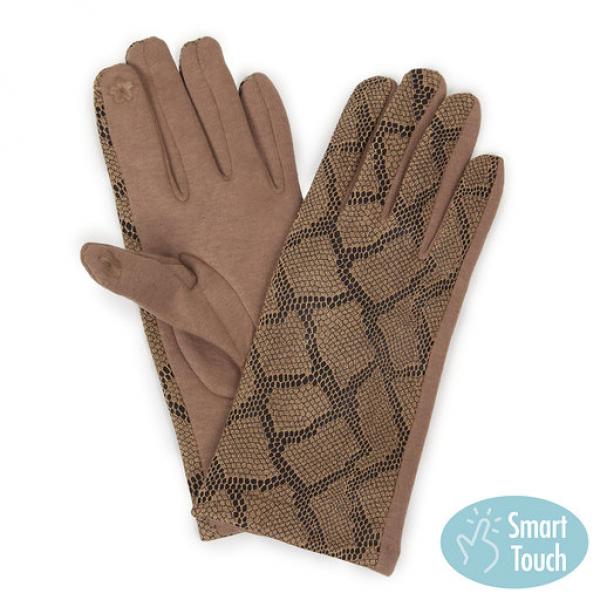 Wholesale 2390 - Touch Screen Smart Gloves 9762-TP<br> Snake Print Taupe MB - One Size Fits Most
