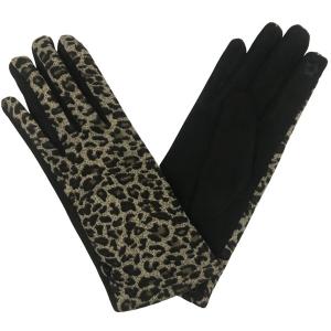 2390 - Touch Screen Smart Gloves LE001 - Taupe Leopard  - One Size Fits Most