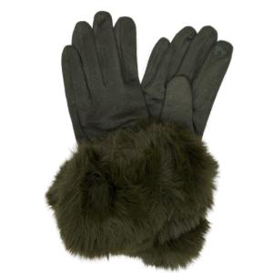 2390 - Touch Screen Smart Gloves Premium Gloves - Faux Rabbit Fur - #19 Olive - Olive Fur - One Size Fits Most