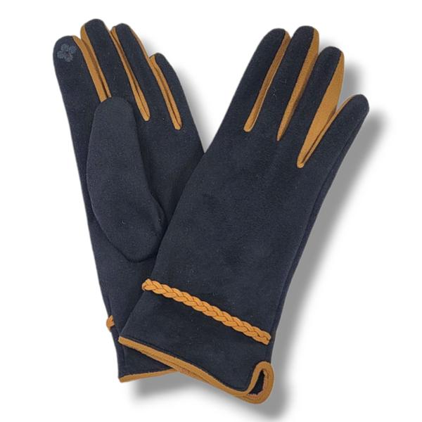 Wholesale 2390 - Touch Screen Smart Gloves 3023-BK <br>Black<br>Cable Trimmed Two Tone - One Size Fits Most