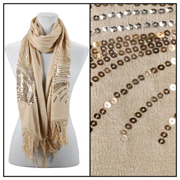 Wholesale 2409 - Sequined Cashmere Feel Scarves Abstract 4109 - Beige - 