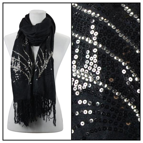 wholesale 2409 - Sequined Cashmere Feel Scarves Abstract 4109 - Black - 