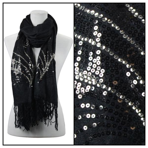 2409 - Sequined Cashmere Feel Scarves - Abstract 4109 - Black  2409 - Sequined Cashmere Feel Scarves Abstract 4109 - Black -