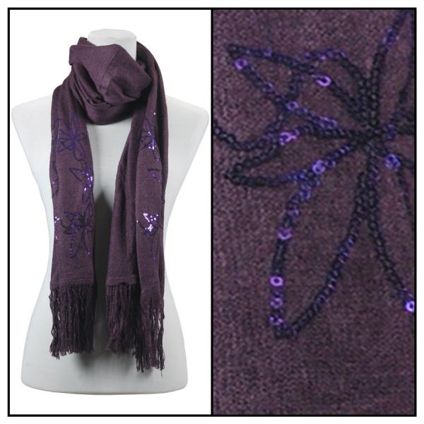 Wholesale 2409 - Sequined Cashmere Feel Scarves Floral 4108 - Purple - 