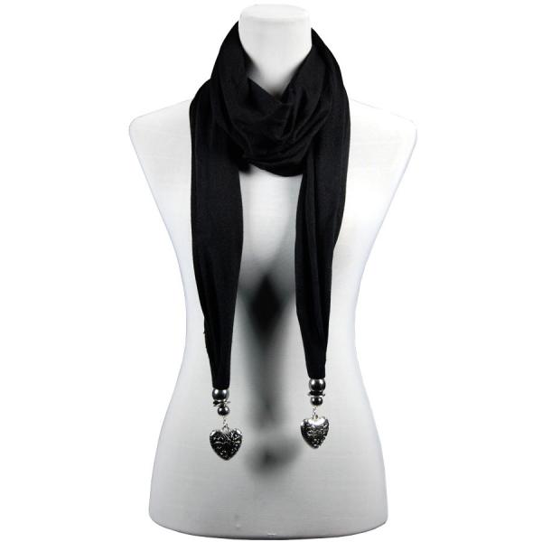Wholesale 2411 - Fob Pendant Scarves LY03 - Black<br>Etched Heart Pendant Scarf - 