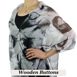2451 - Silky Two Button Shawl  129BK Wooden Buttons<br>White-Black Leaves MB - 