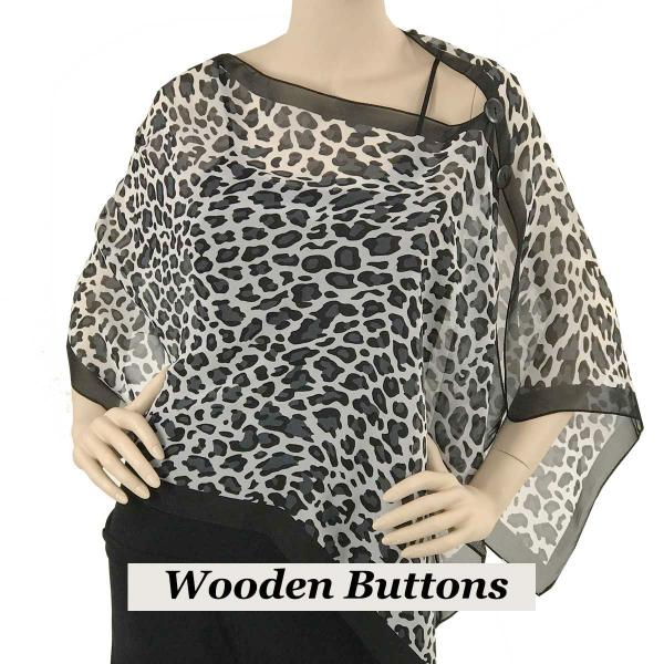 Wholesale 2451 - Silky Two Button Shawl  SBW-104BW Black Wooden Buttons<br>Cheetah Black-White - 