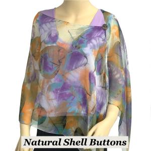 2451 - Silky Two Button Shawl  SBS-129TE Shell Buttons<br> Teal Leaves - 
