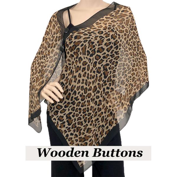 Wholesale 2451 - Silky Two Button Shawl  SBW-104BK Black Wooden Buttons<br> Cheetah Print Black Border - 