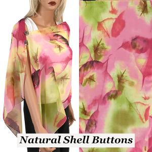 2451 - Silky Two Button Shawl  A041 Shell Buttons<br>
Pink/Green Leaves - 