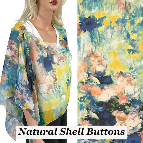 Wholesale 2451 - Silky Two Button Shawl  A025 Shell Buttons<br>
Multi Floral - 