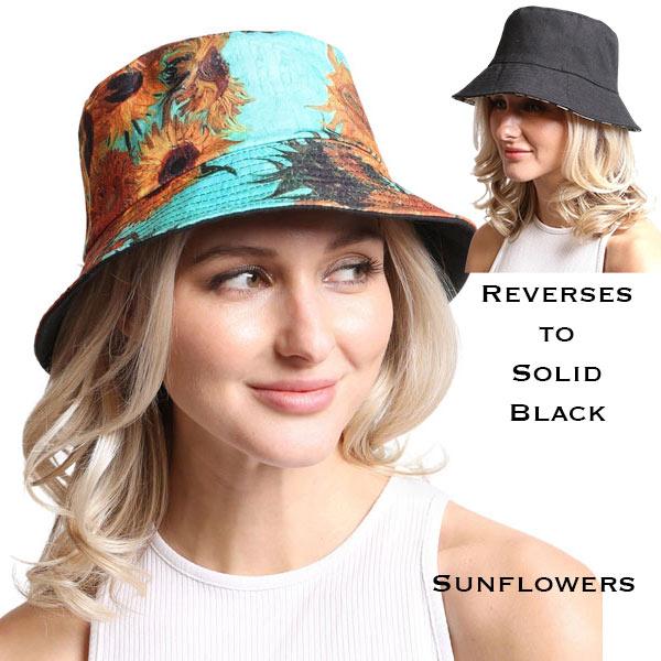 Wholesale 2489 - Summer Hats 290 - Sun Flowers<br>
Reversible Bucket Hat - One Size Fits Most