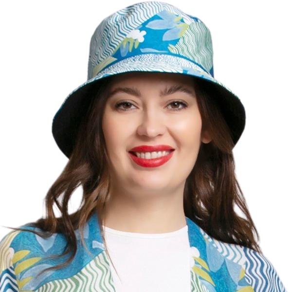 Wholesale 2489 - Summer Hats 314 - Blue Abstract<br>
Reversible Bucket Hat - One Size Fits Most