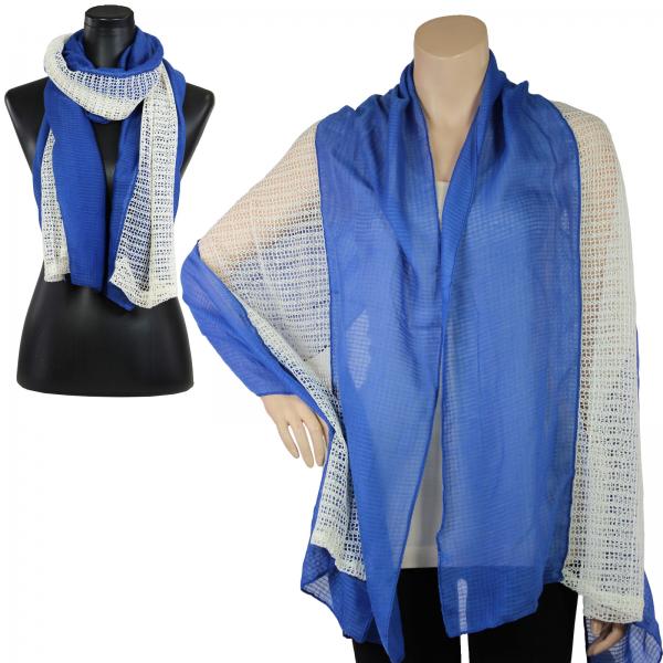 Wholesale Cotton Feel Shawls  Lace w/ Solid Border 4135 - Blue - 