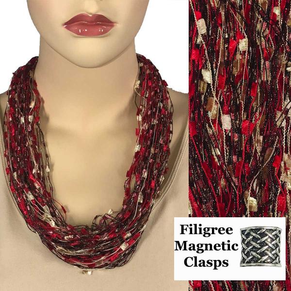 Wholesale 2503 - Magnetic Confetti Thread Necklace Red-Champagne w/ Burgundy w/ Filigree Magnet  - 